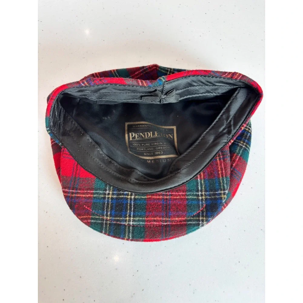 Pendleton Mens Red Tartan Plaid Pure Virgin Wool Flat Cap Ivy Driving Hat USA M
